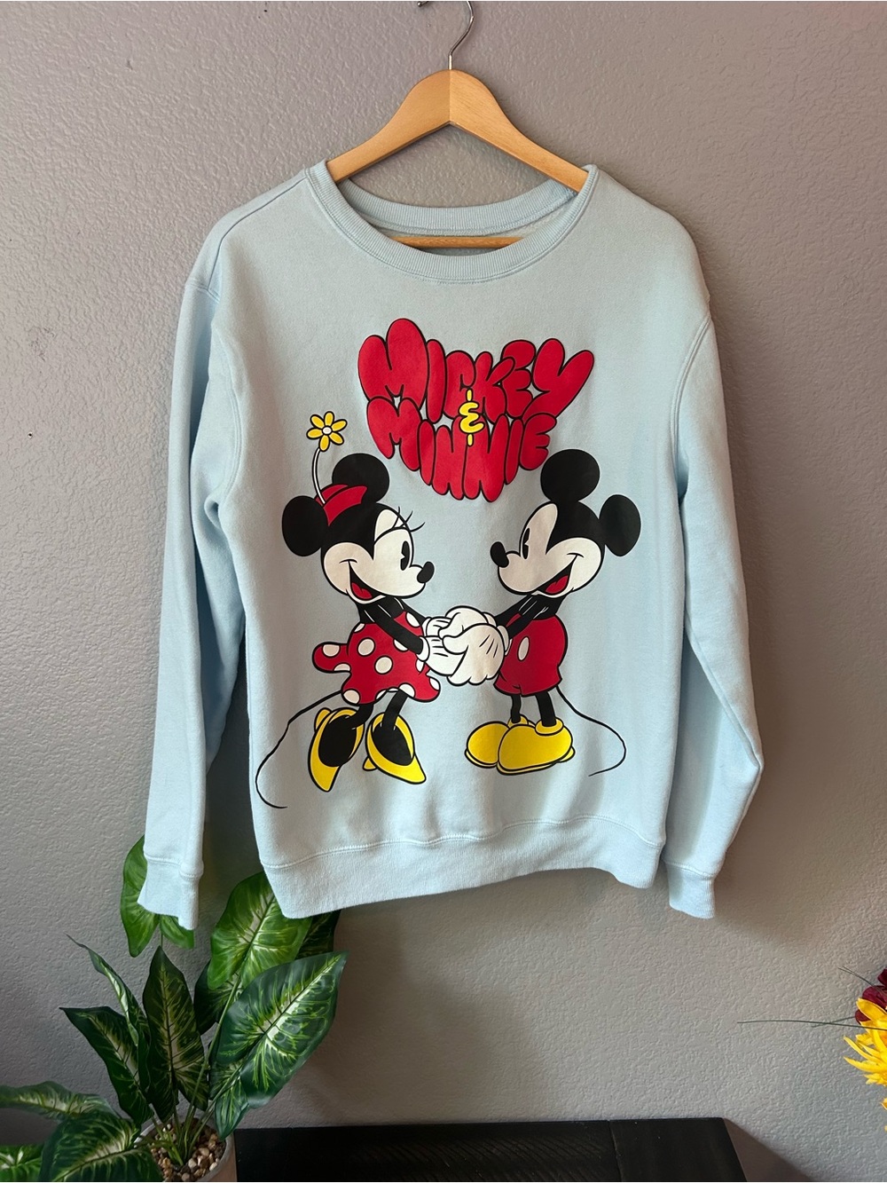 Disney Light Blue Mickey & Minnie Graphic Crewneck Sweatshirt